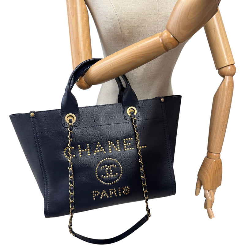 Women's Small Studded Deauville Tote Handbag Navy