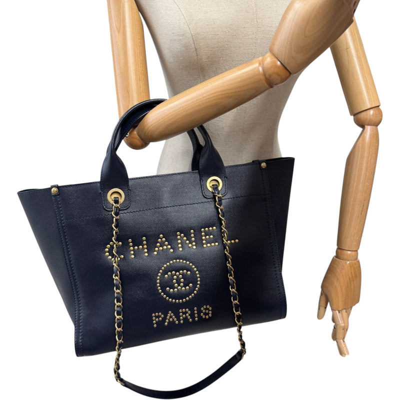 Women's Small Studded Deauville Tote Handbag Navy