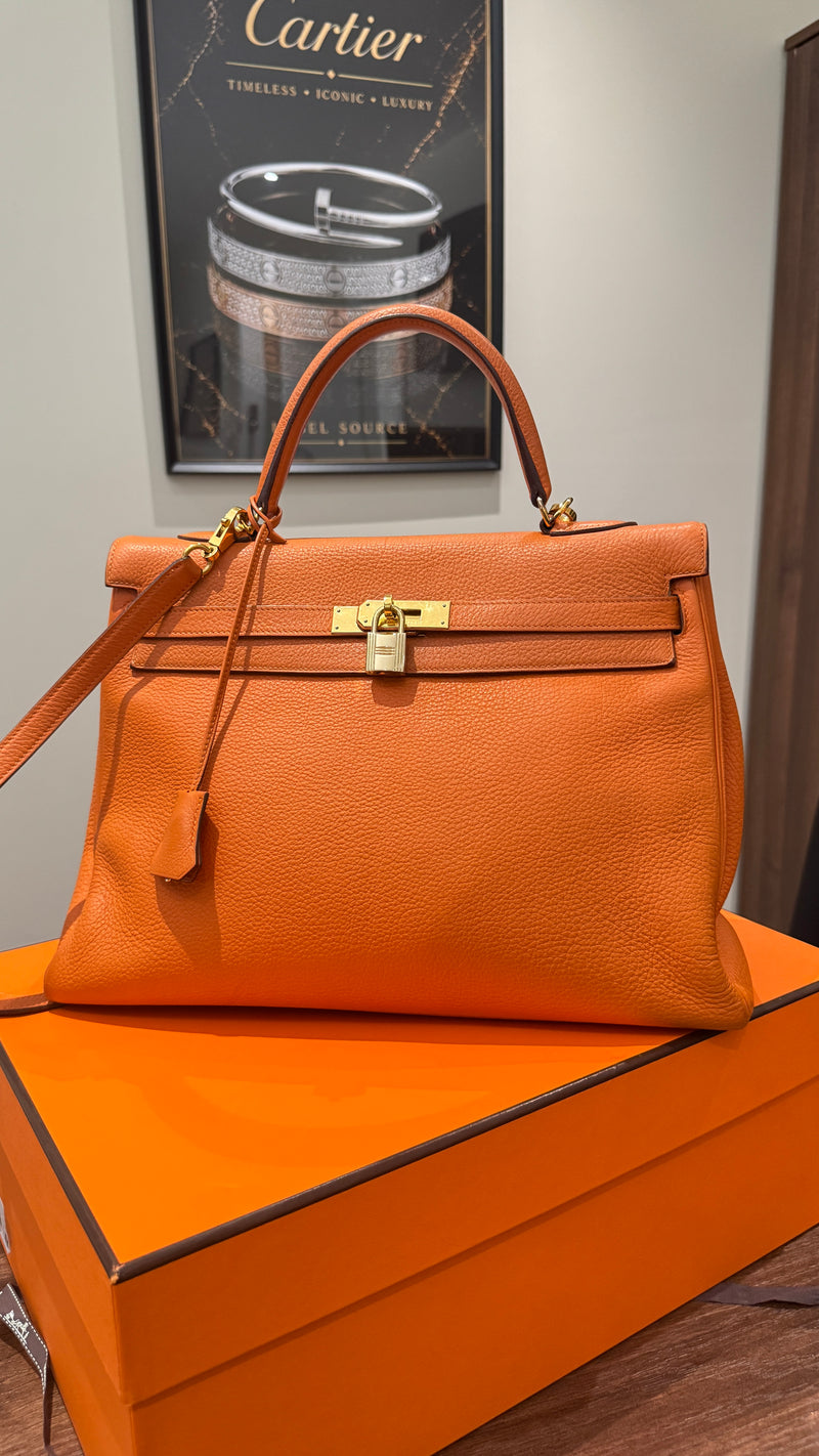 Hermes Women's Kelly 35 Retourne Clemence Bag Orange