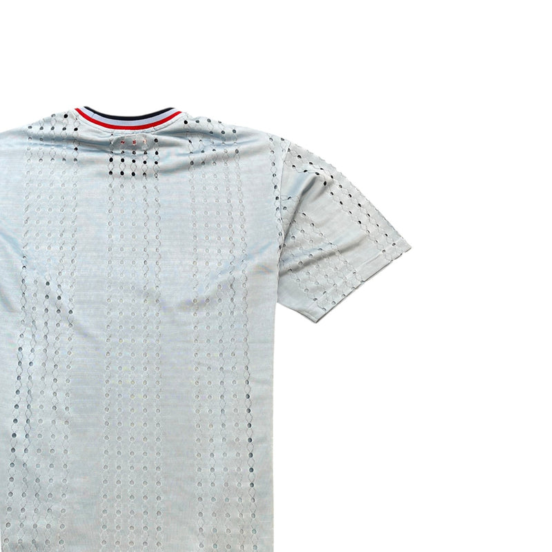 Men's Crochet Football Jersey Polo Shirt Blue Size S