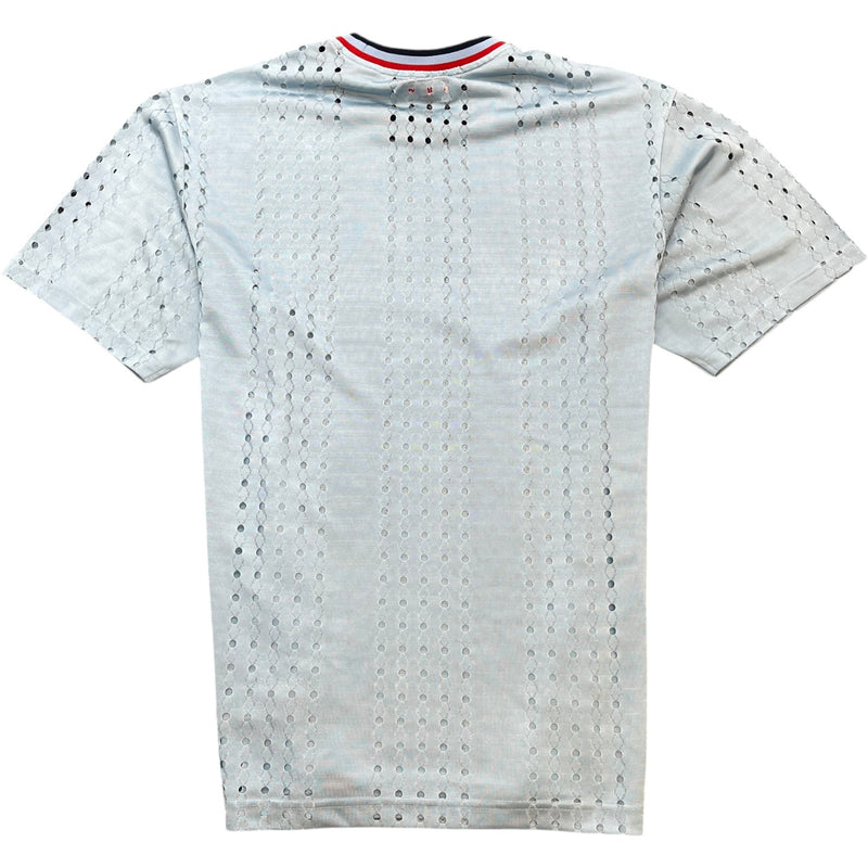 Men's Crochet Football Jersey Polo Shirt Blue Size S