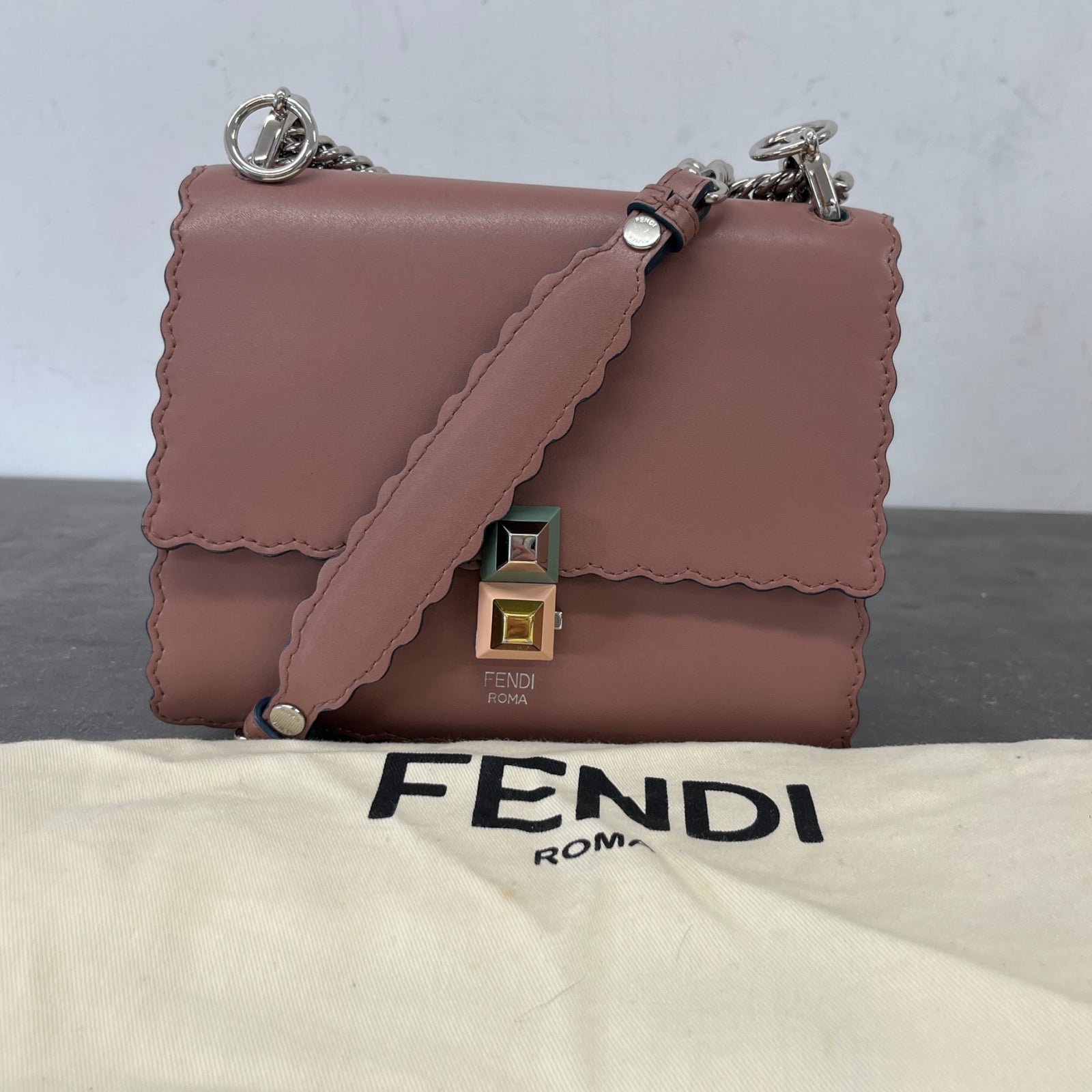 Women's Scalloped Studded Small Kan-I Bag Nude - Photo 13