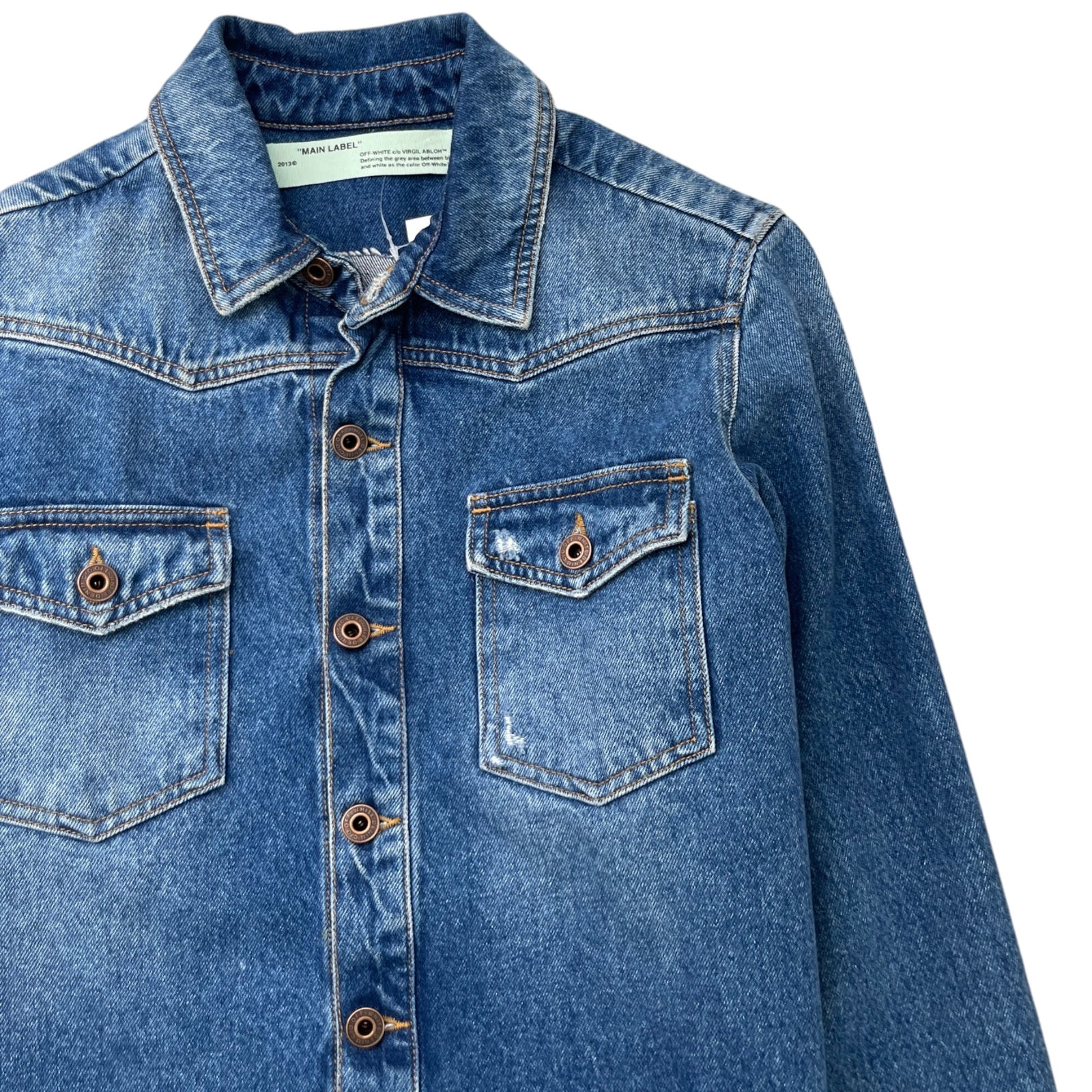 Men's Chevron Distressed Jacket Blue Size XS - Photo 5