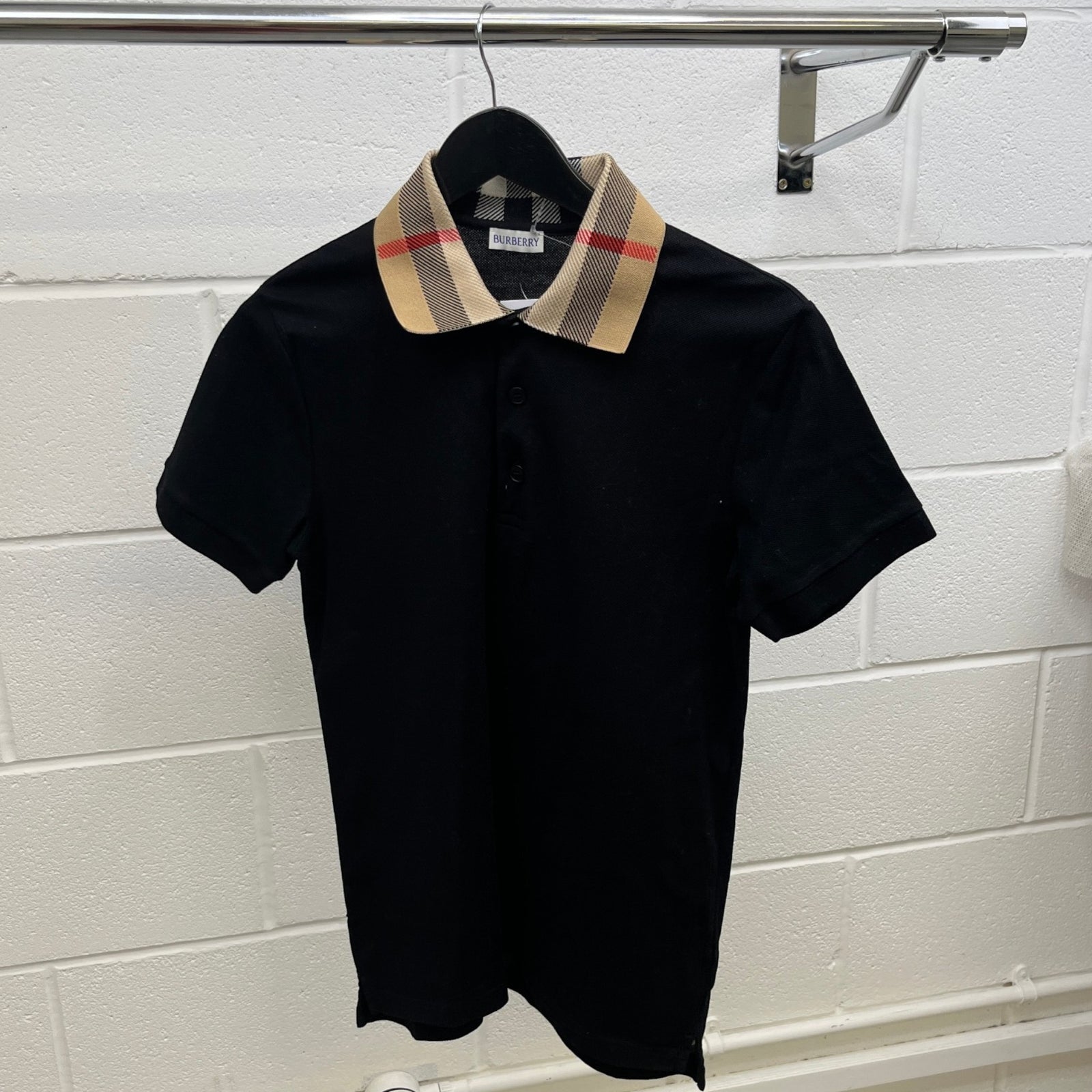 Men's Check Collar Polo Shirt Black Size S - Photo 8