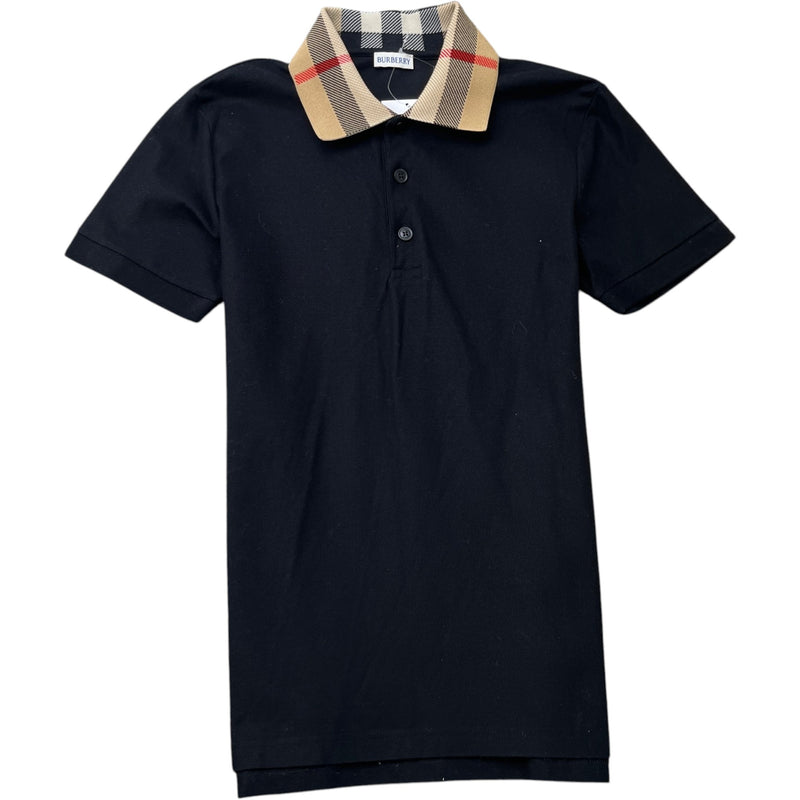 Men's Check Collar Polo Shirt Black Size S