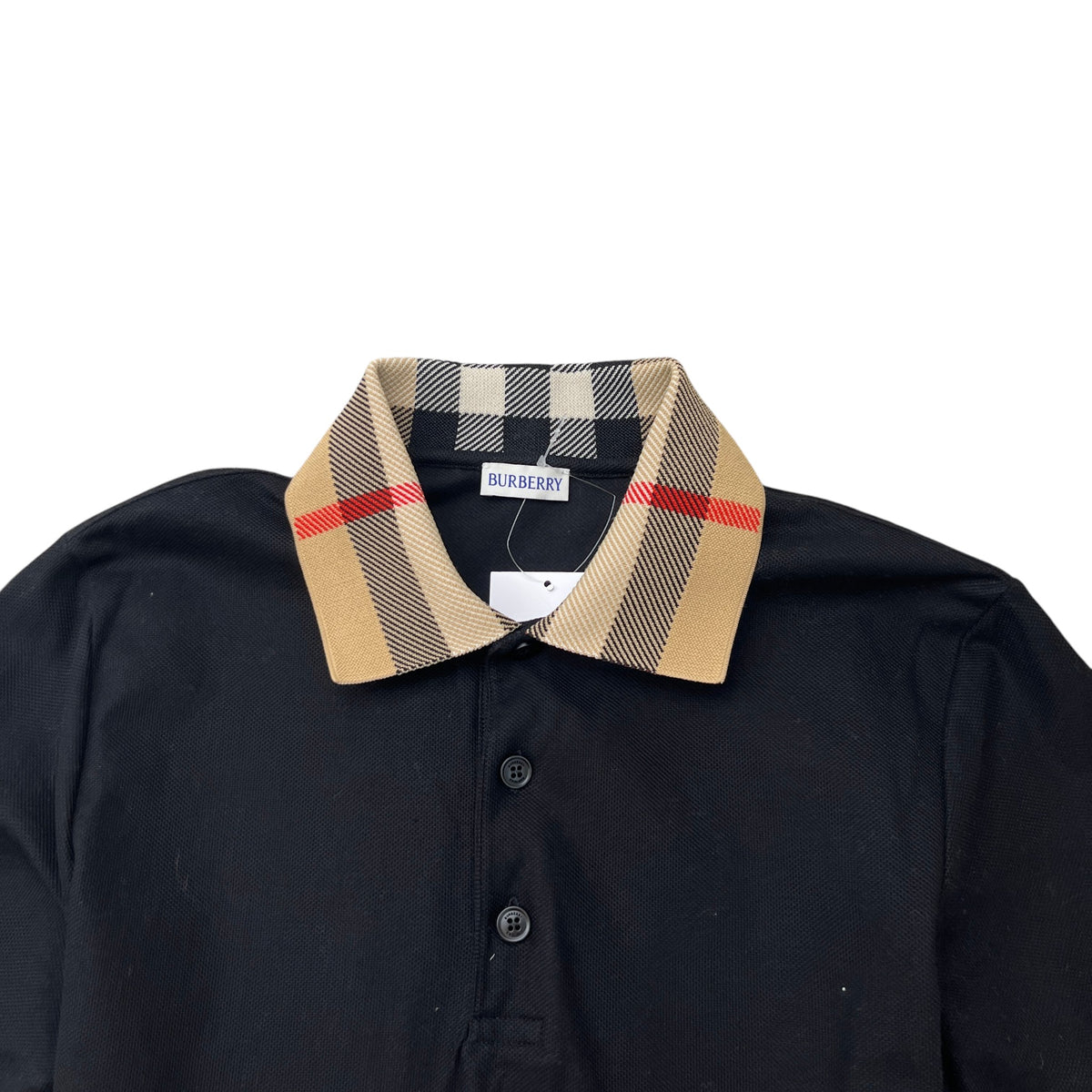 Men's Check Collar Polo Shirt Black Size S - Photo 5