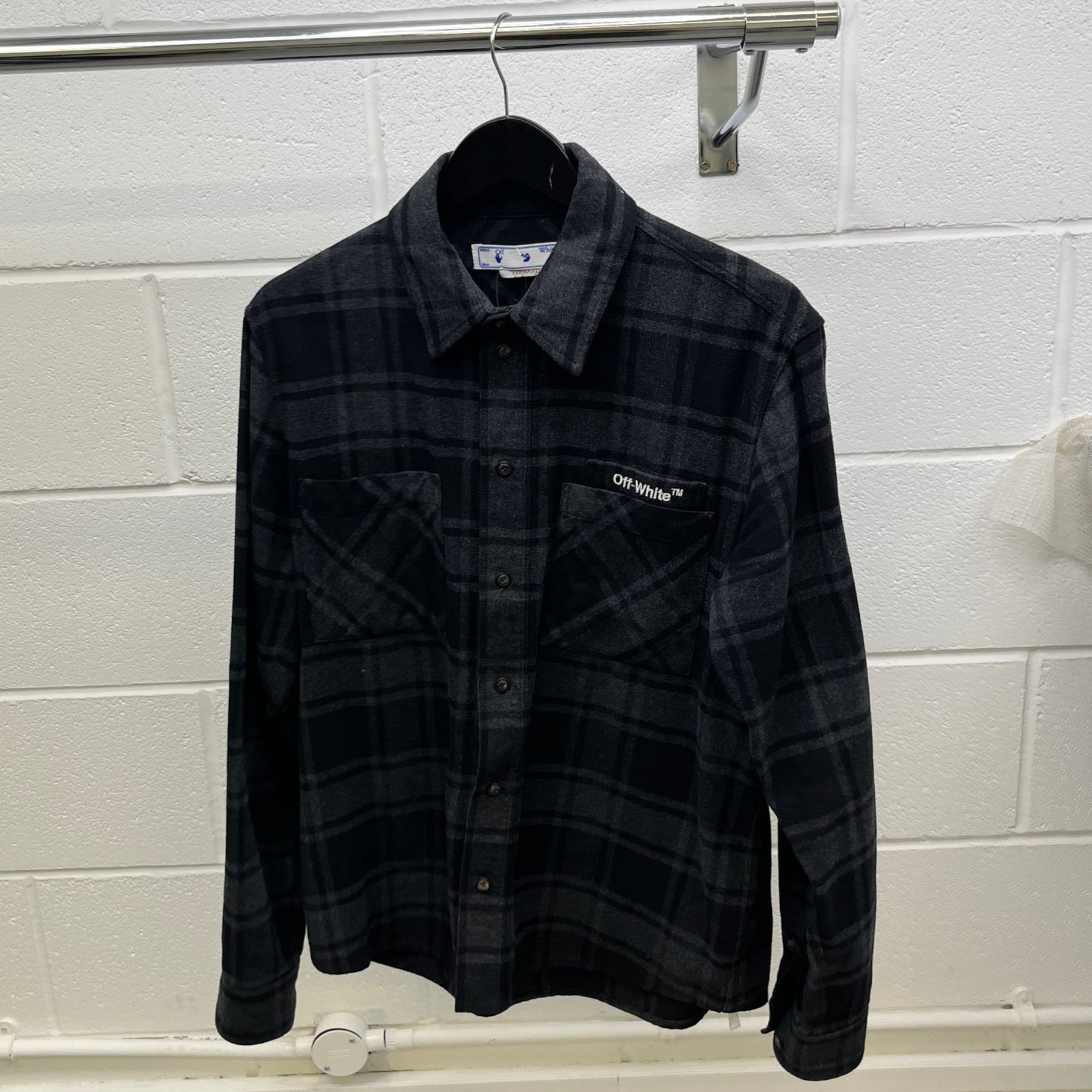 Men's Outline Arrows Flannel Long Sleeve Shirt Grey Size S - Photo 8