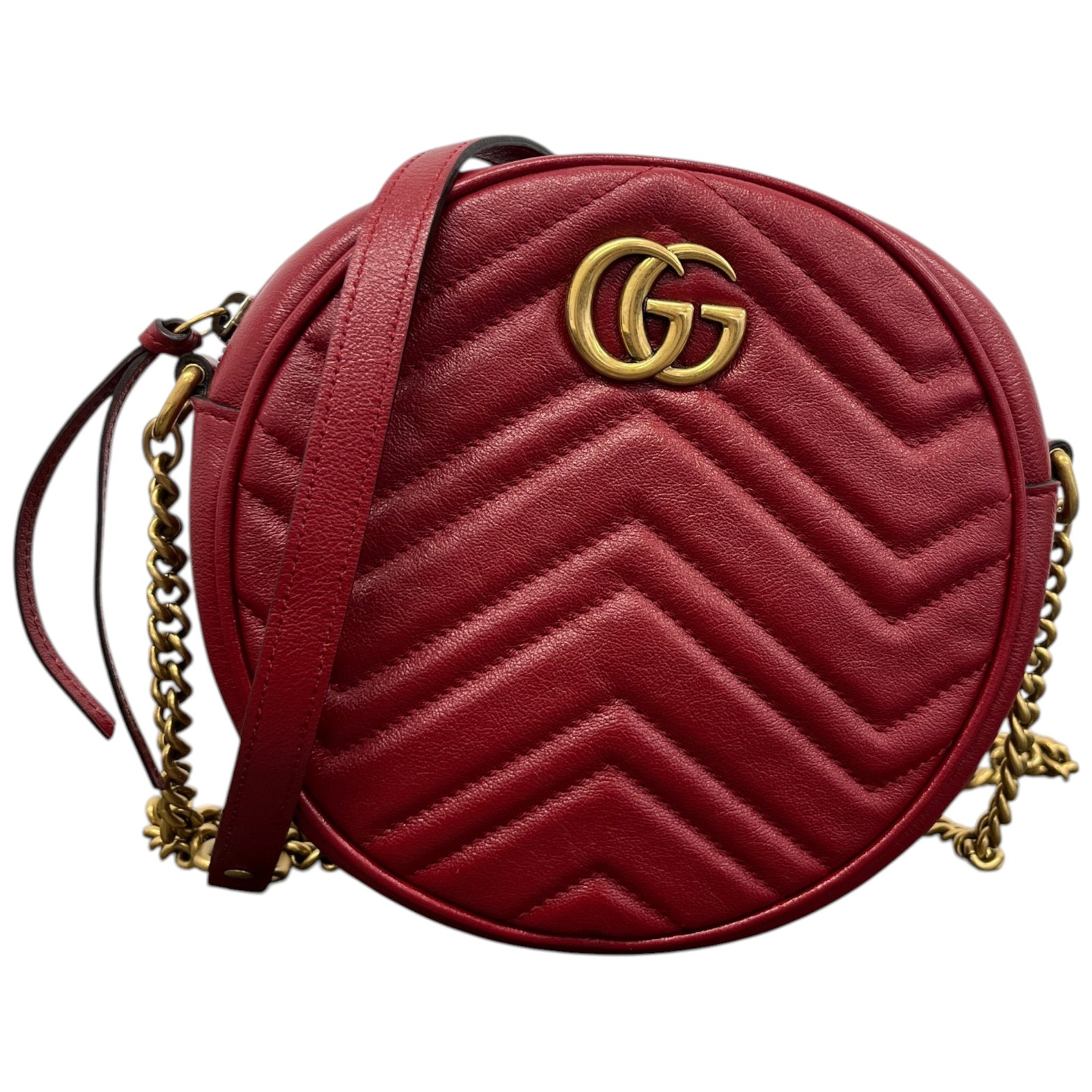 Women's Gg Marmont Mini Round Bag Red - Photo 1