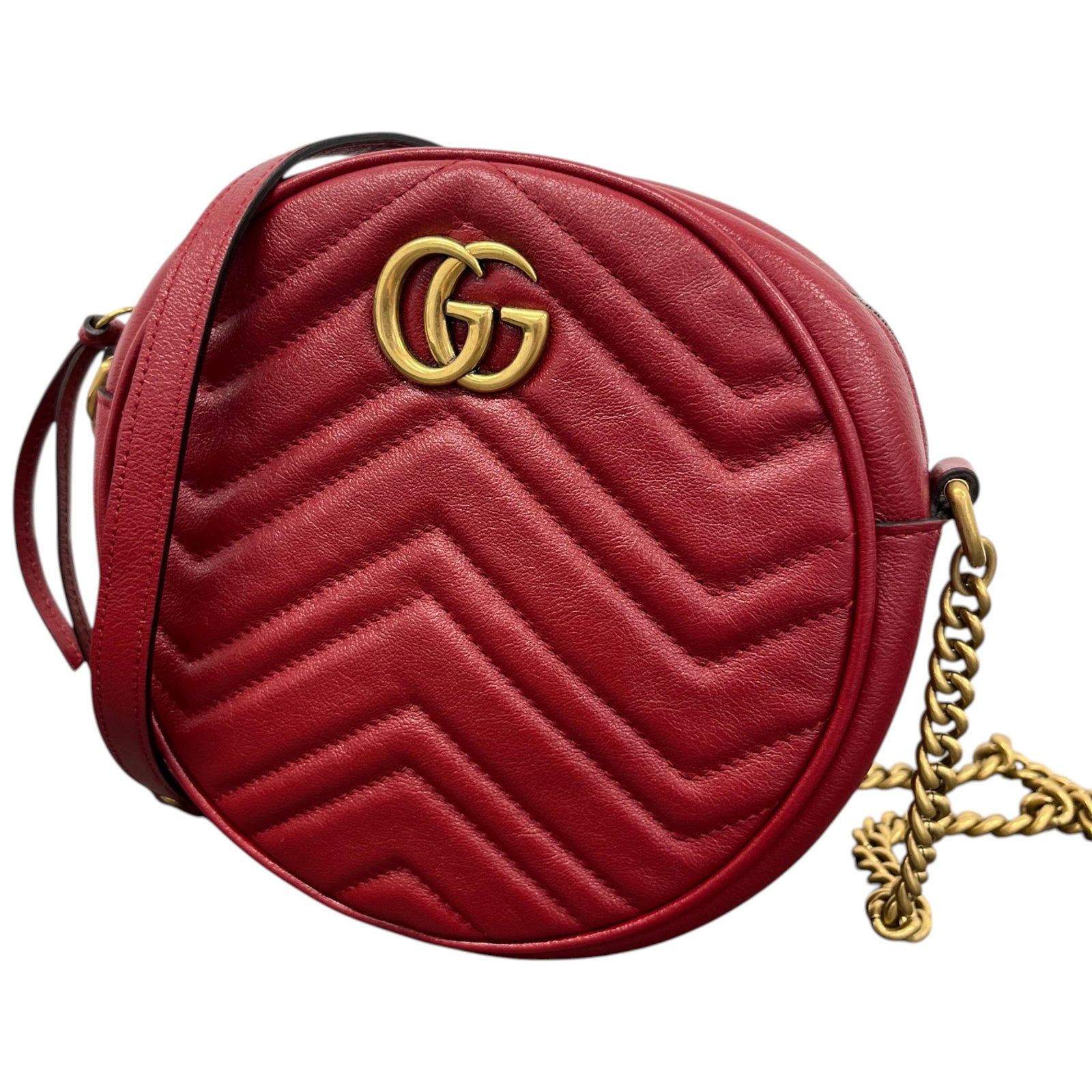 Women's Gg Marmont Mini Round Bag Red - Photo 5
