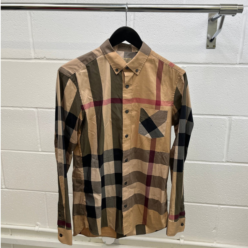 Men's Checkered Short Sleeve Shirt Beige Size S