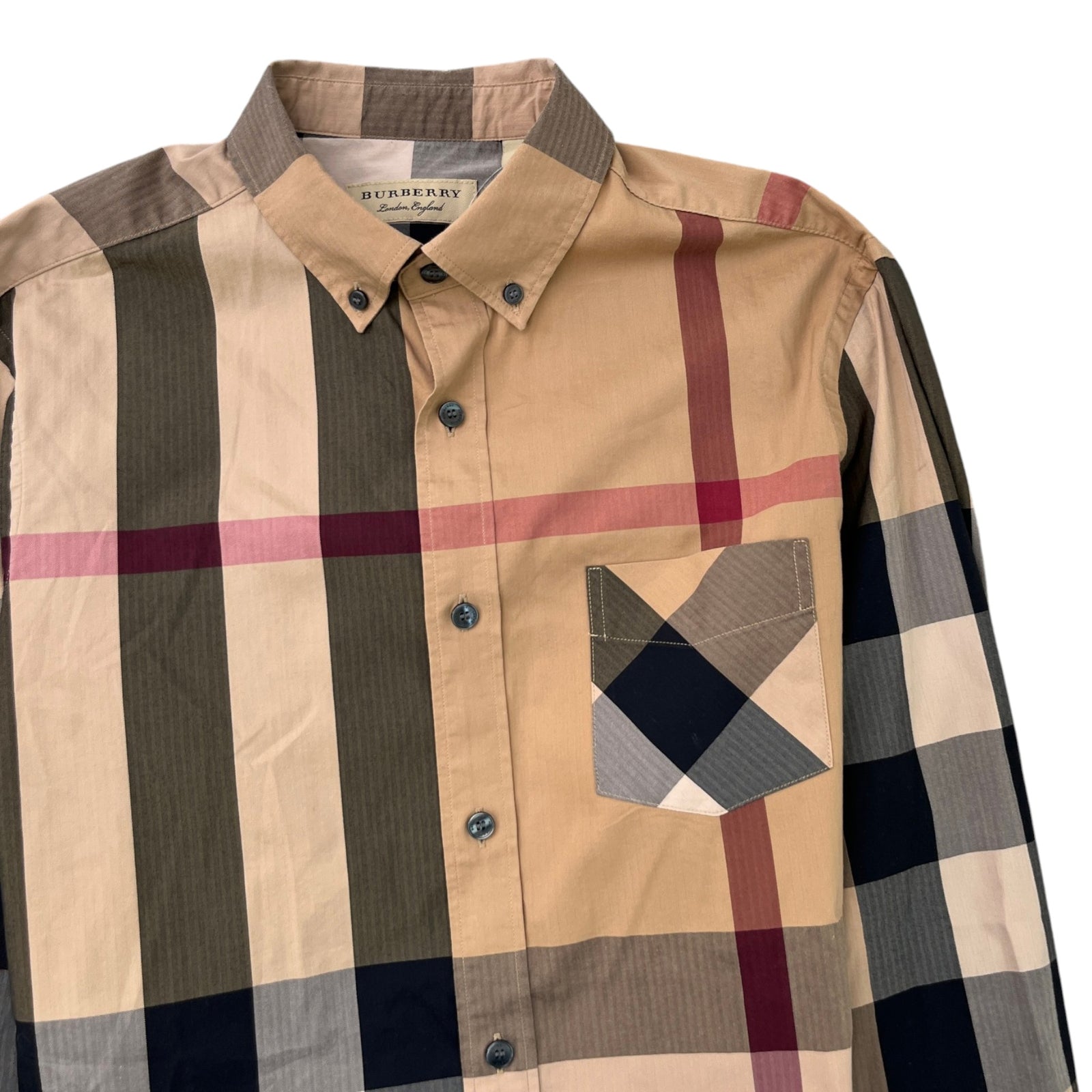 Men's Checkered Short Sleeve Shirt Beige Size S - Photo 5