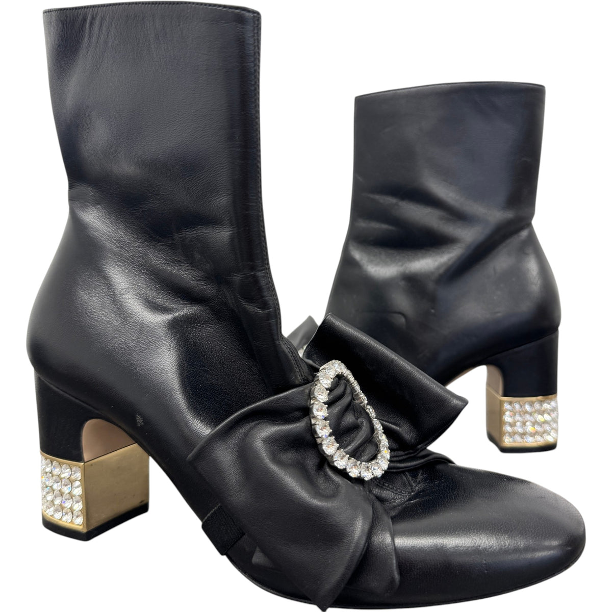 Women's Nappa Removable Bow Candy Ankle Boots Black Size UK 6 / EU 39 - Photo 3