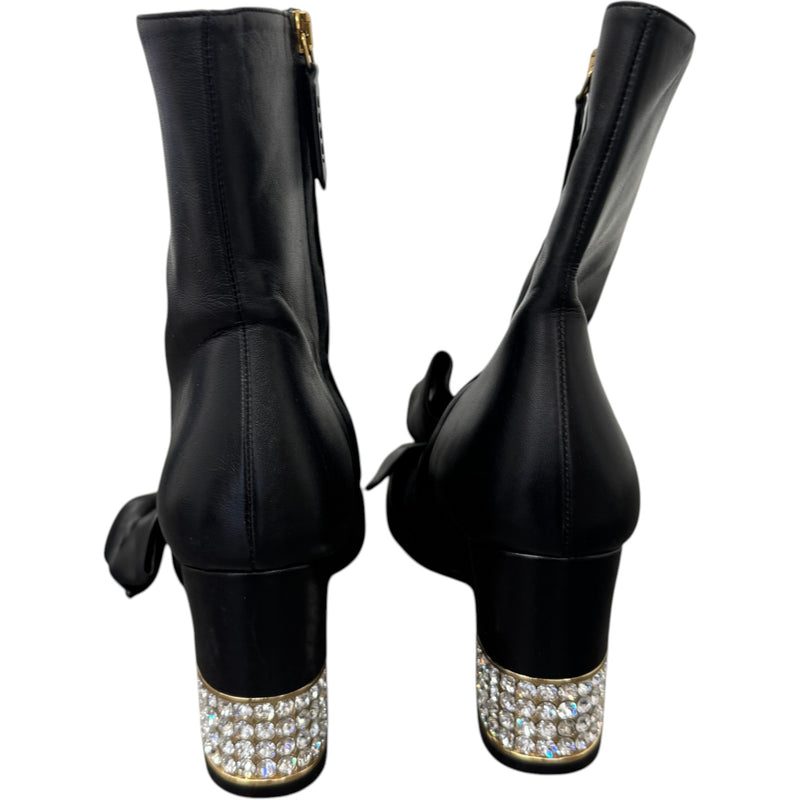 Women's Nappa Removable Bow Candy Ankle Boots Black Size UK 6 / EU 39