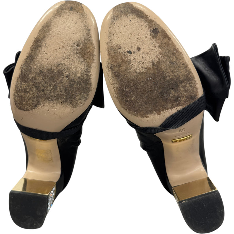 Women's Nappa Removable Bow Candy Ankle Boots Black Size UK 6 / EU 39