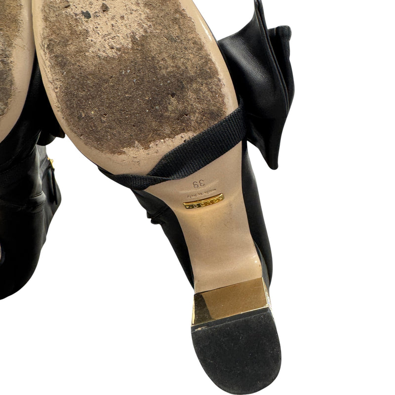 Women's Nappa Removable Bow Candy Ankle Boots Black Size UK 6 / EU 39