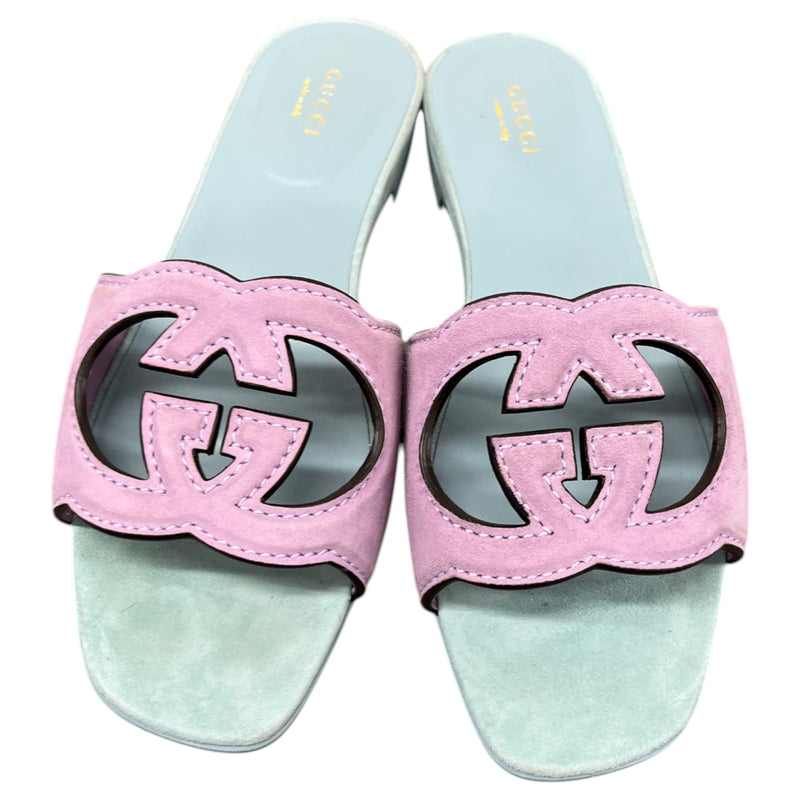 Women's Interlocking G Slides Blue Size UK 5 / EU 38