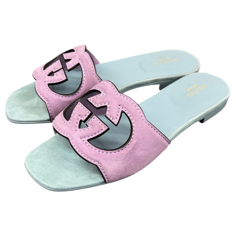 Women's Interlocking G Slides Blue Size UK 5 / EU 38