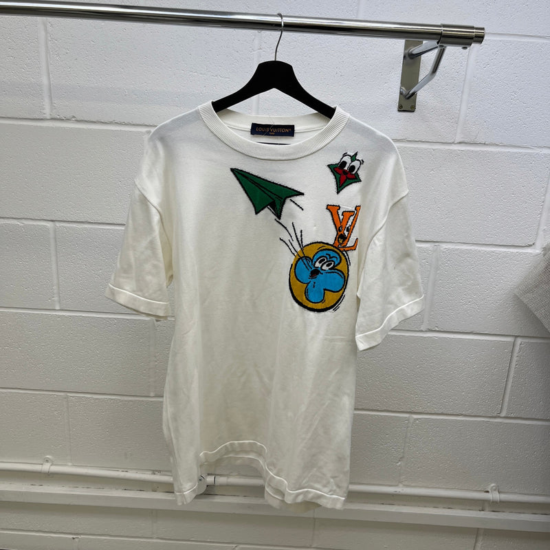 Men's Monogram Comics Intarsia T-Shirt White Size L