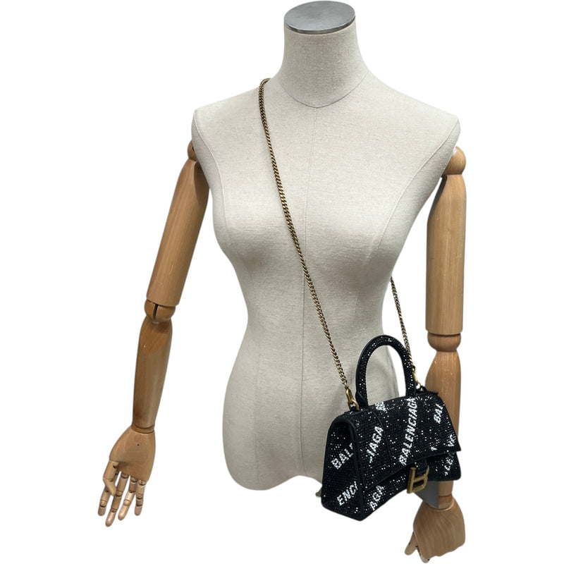 Women's Crystal Hourglass Xs Top Handle Bag Black