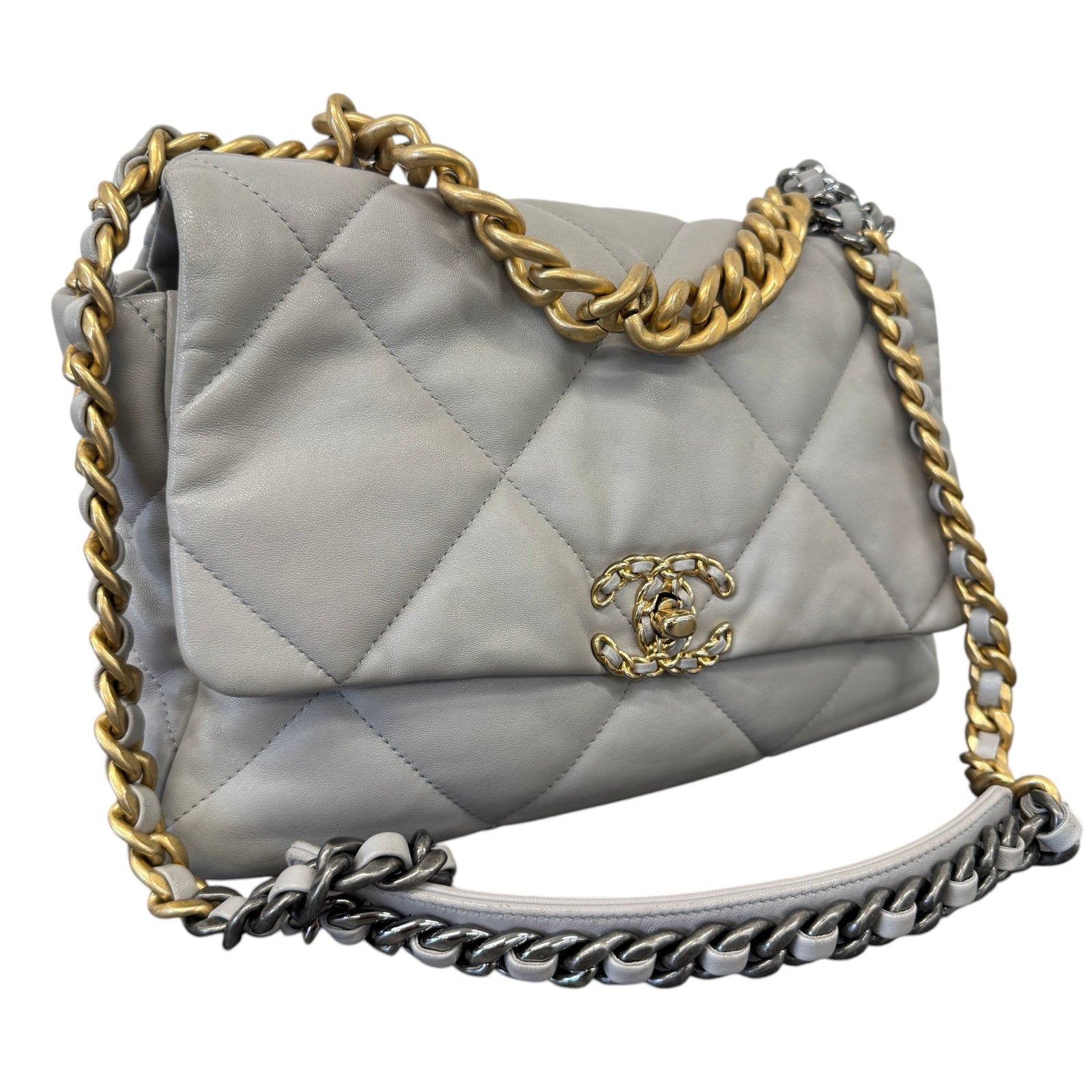 Women's Goatskin Quilted Medium 19 Flap Bag Grey - Photo 4