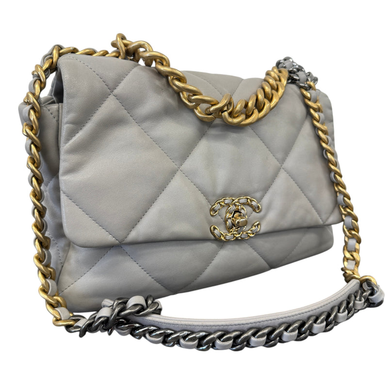 Women's Goatskin Quilted Medium 19 Flap Bag Grey
