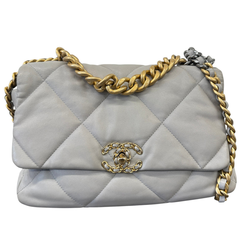 Women's Goatskin Quilted Medium 19 Flap Bag Grey