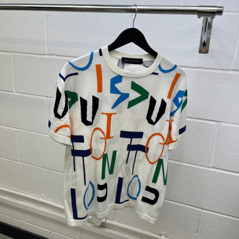 Men's LV Electric Intarsia Knit T-Shirt White Size XS