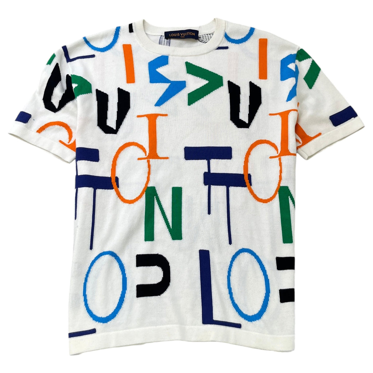Men's LV Electric Intarsia Knit T-Shirt White Size XS - Photo 1