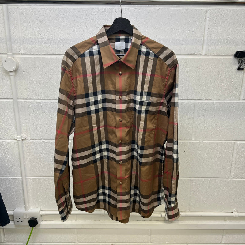 Men's Check Long Sleeve Shirt Beige Size XL