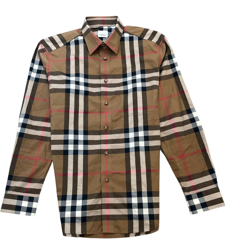 Men's Check Long Sleeve Shirt Beige Size XL