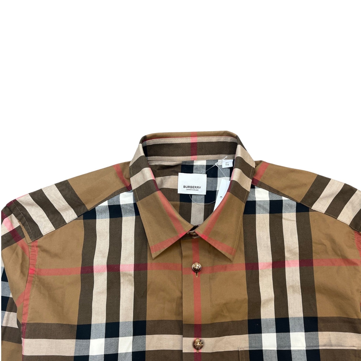 Men's Check Long Sleeve Shirt Beige Size XL - Photo 5