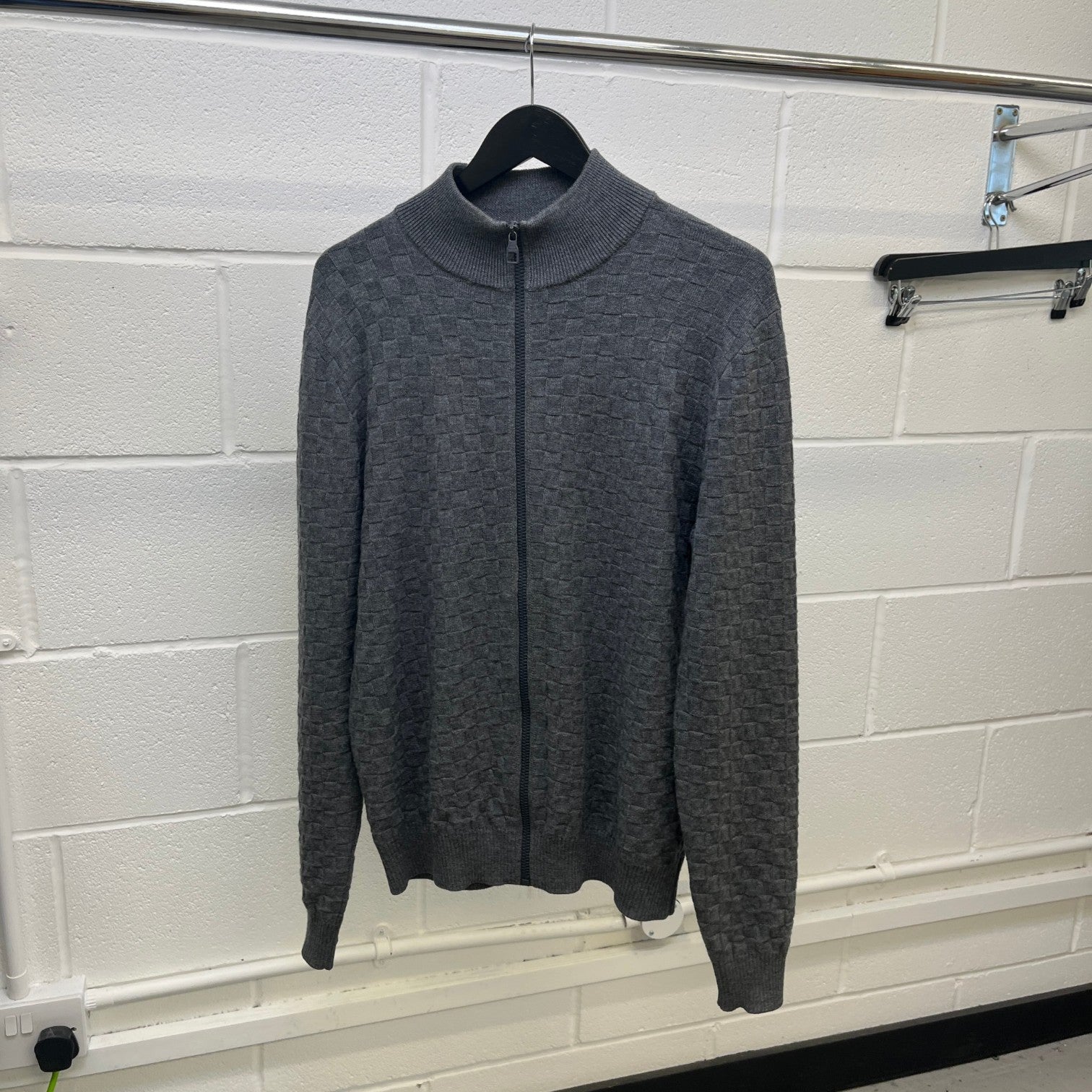 Men's Damier Knit Cardigan Grey Size L - Photo 7