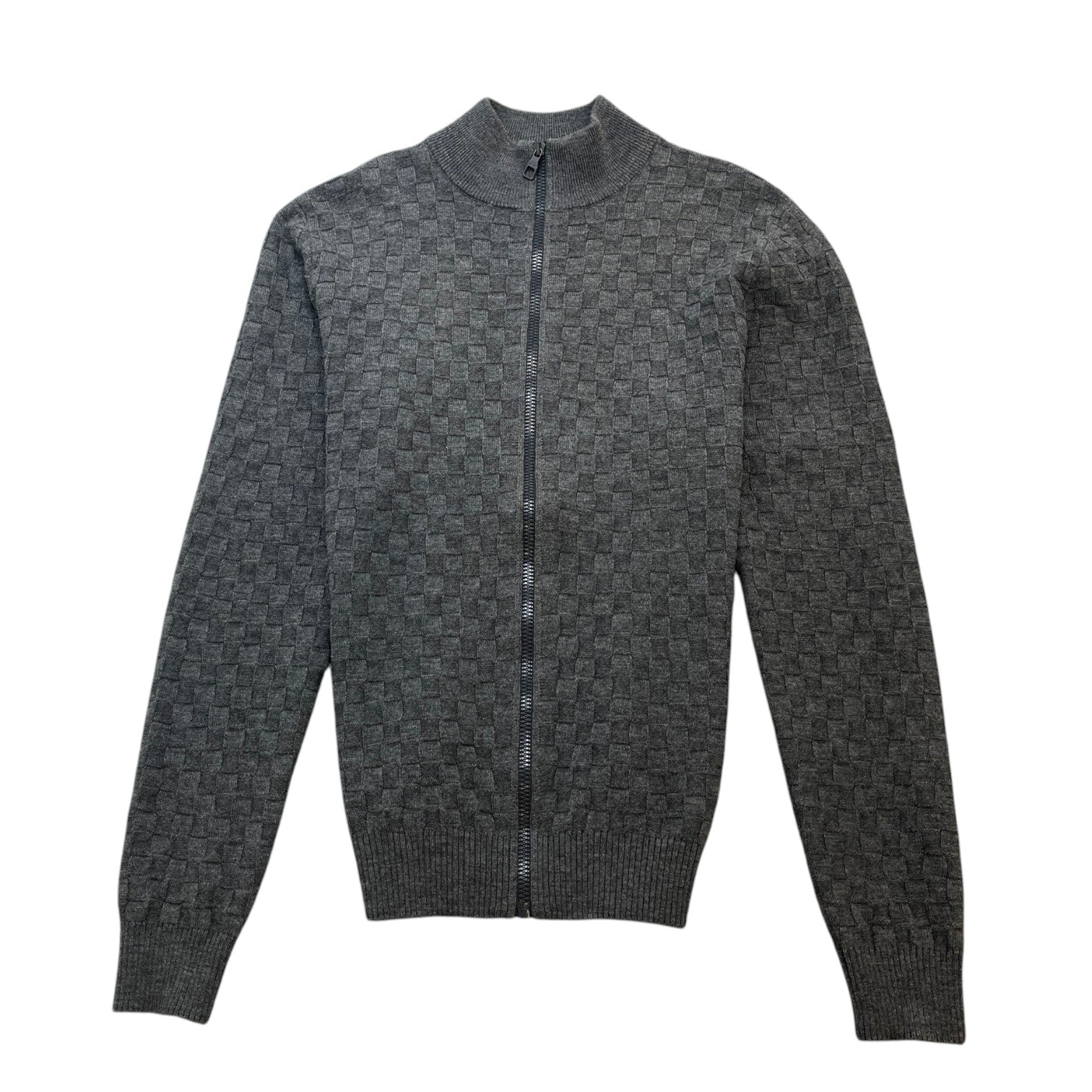 Men's Damier Knit Cardigan Grey Size L - Photo 1
