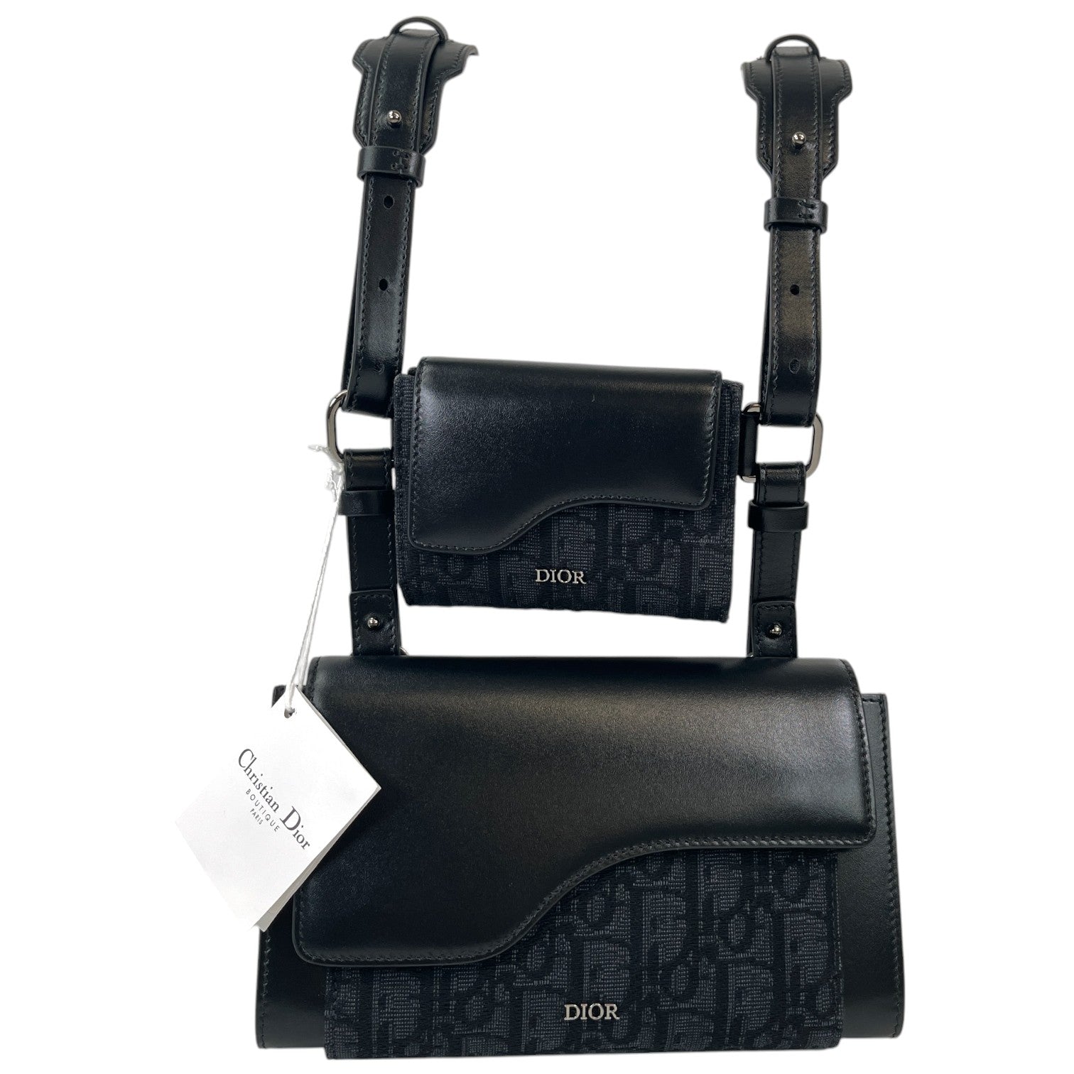 Men's Oblique Saddle Double Messenger Bag Black (Copy) - Photo 1