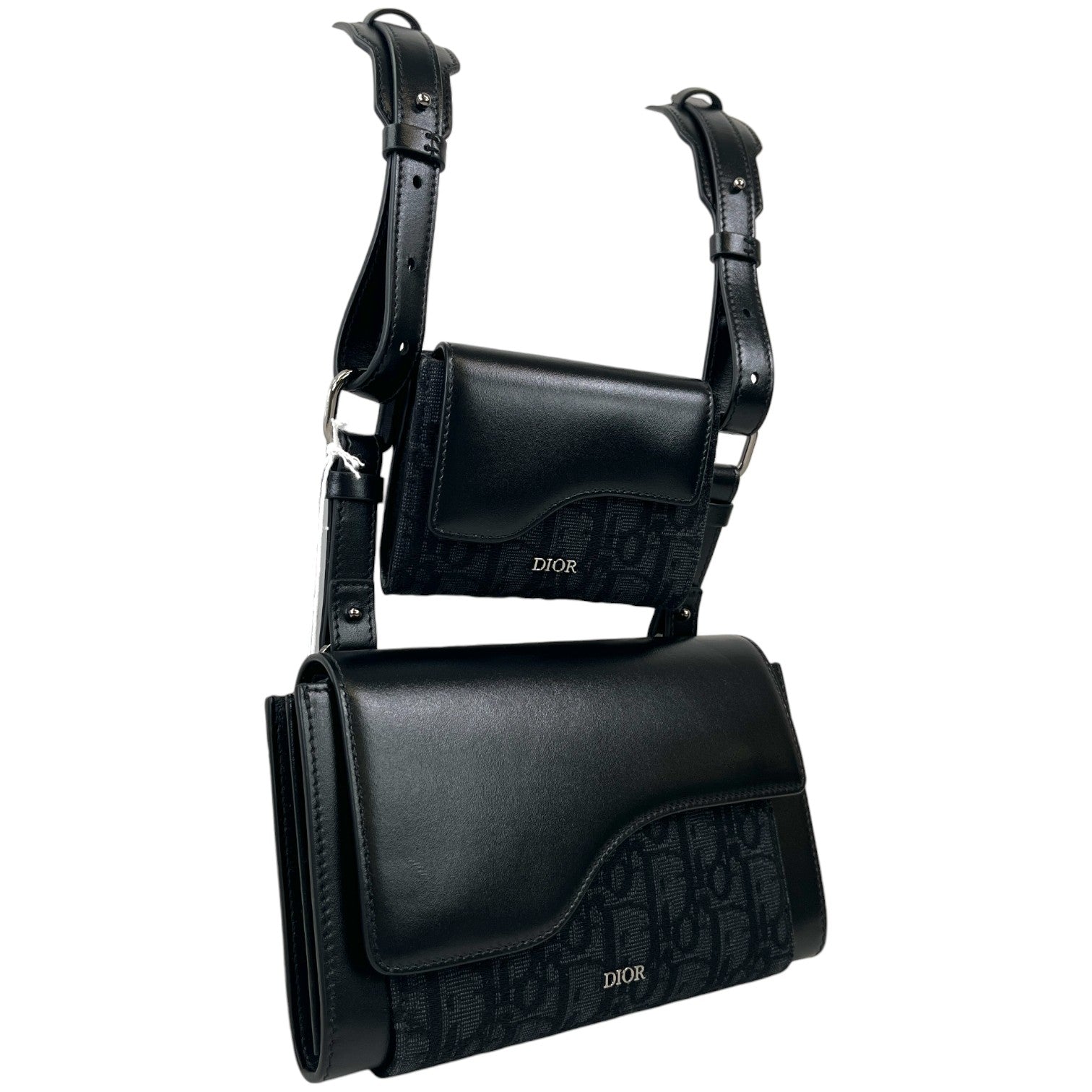 Men's Oblique Saddle Double Messenger Bag Black (Copy) - Photo 3