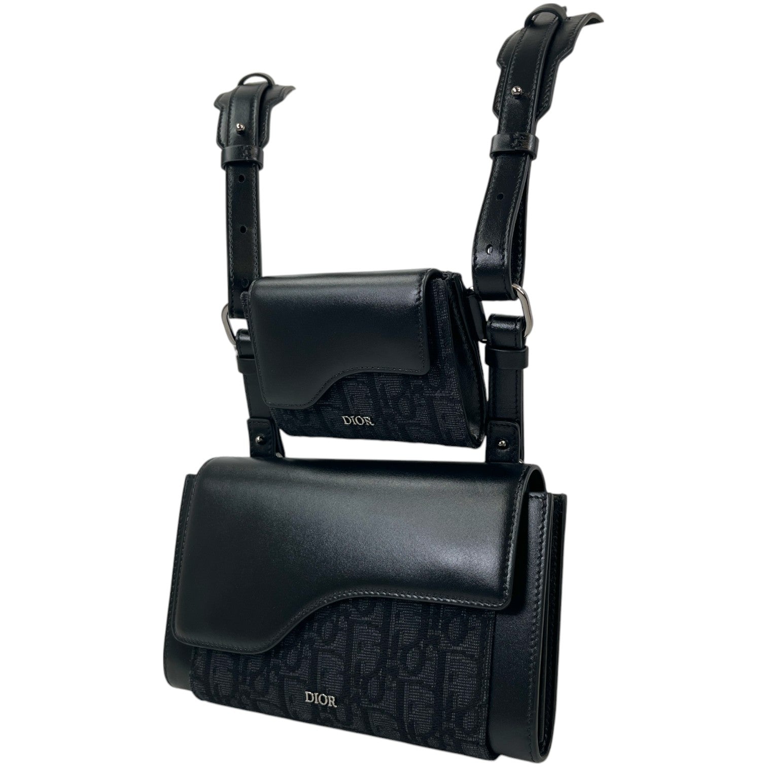 Men's Oblique Saddle Double Messenger Bag Black (Copy) - Photo 5