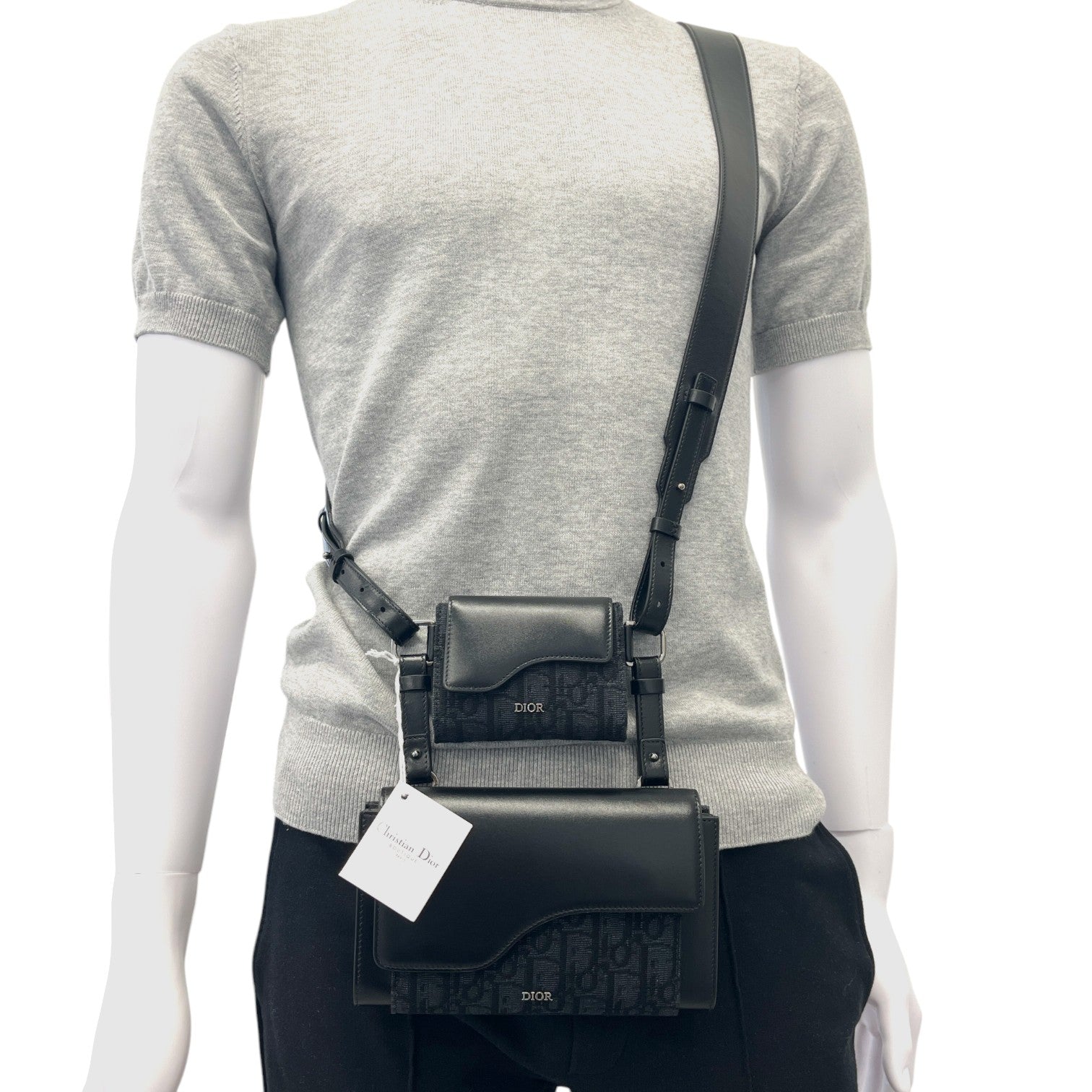 Men's Oblique Saddle Double Messenger Bag Black (Copy) - Photo 2