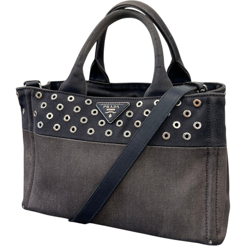 Women's Plaque Logo Denim Patch Handbag Navy