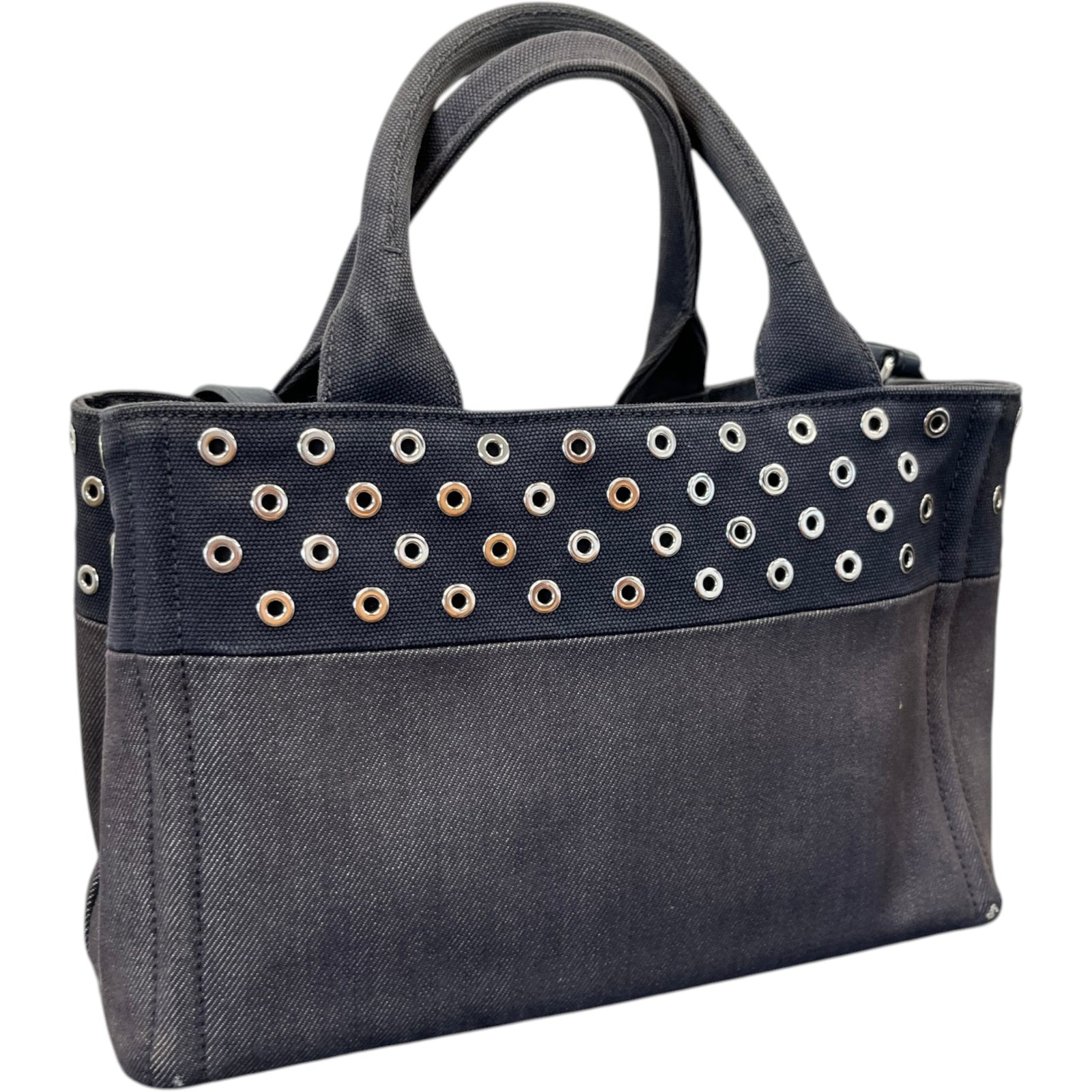Women's Plaque Logo Denim Patch Handbag Navy - Photo 7