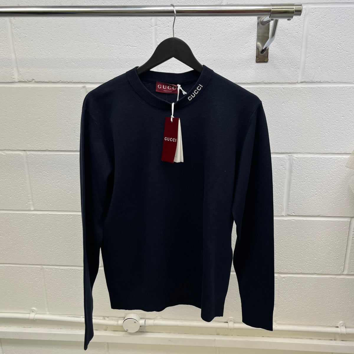 Men's Collar Logo Long Sleeve T-Shirt Navy Size M - Photo 11
