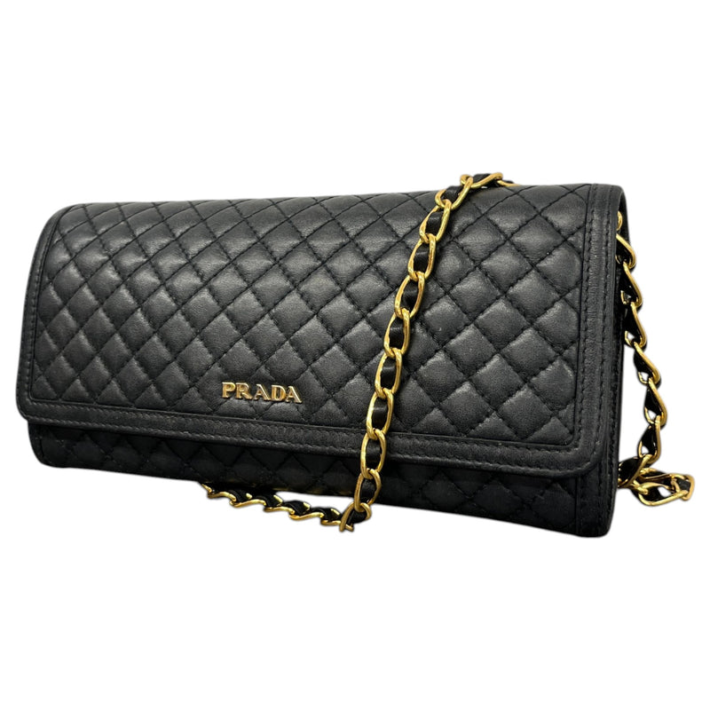 Women's Quited Wallet On Chain Crossbody Bag Black