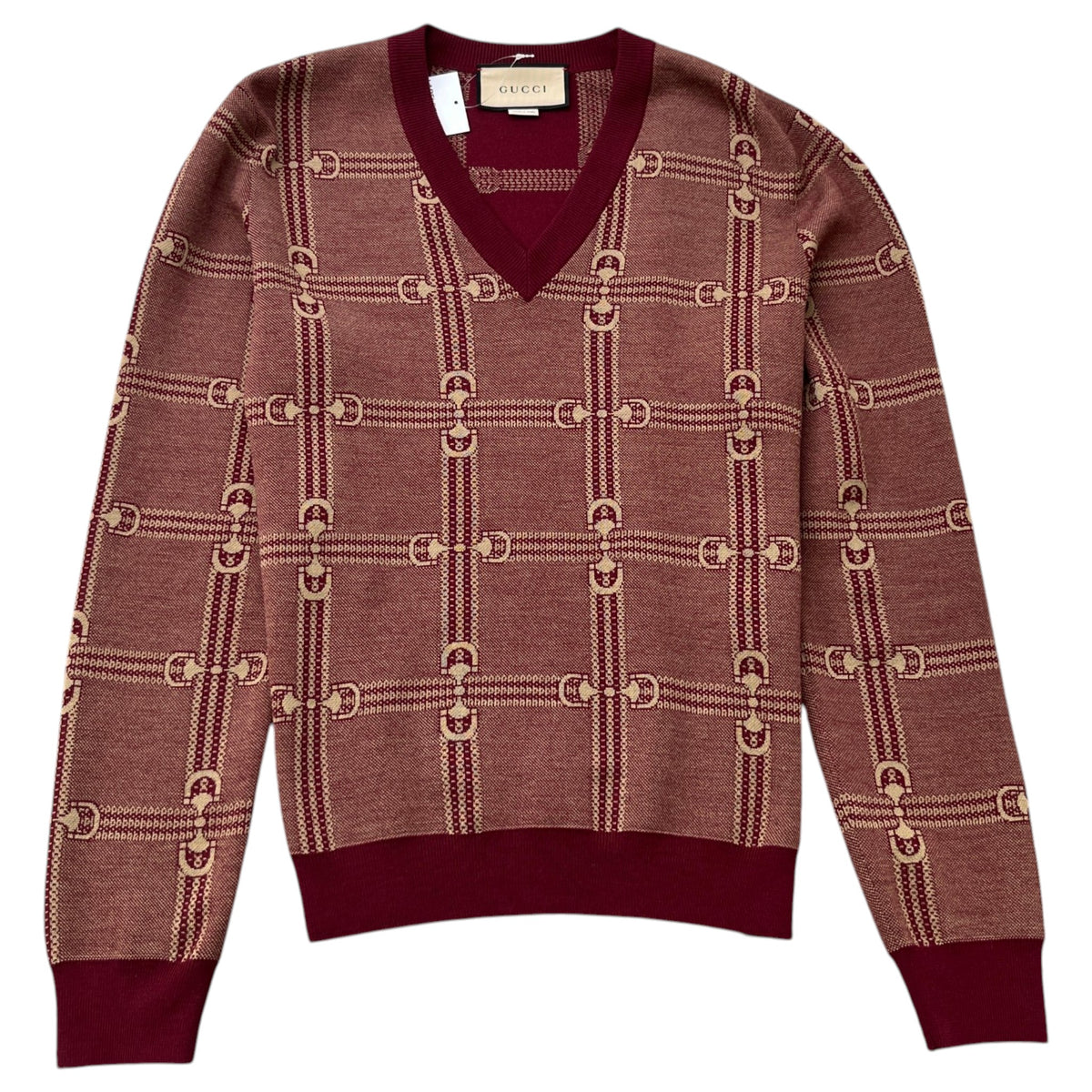 Men's GG Horsebit Jacquard Knit Sweatshirt Burgundy Size M - Photo 1