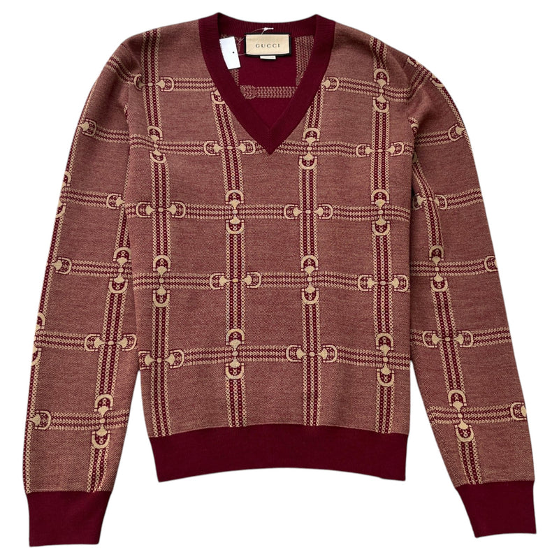 Men's GG Horsebit Jacquard Knit Sweatshirt Burgundy Size M