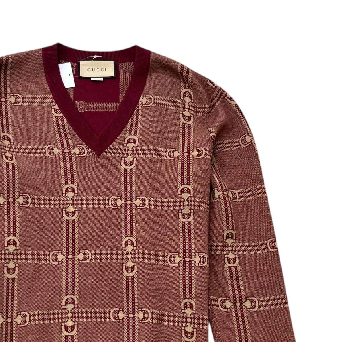 Men's GG Horsebit Jacquard Knit Sweatshirt Burgundy Size M - Photo 3