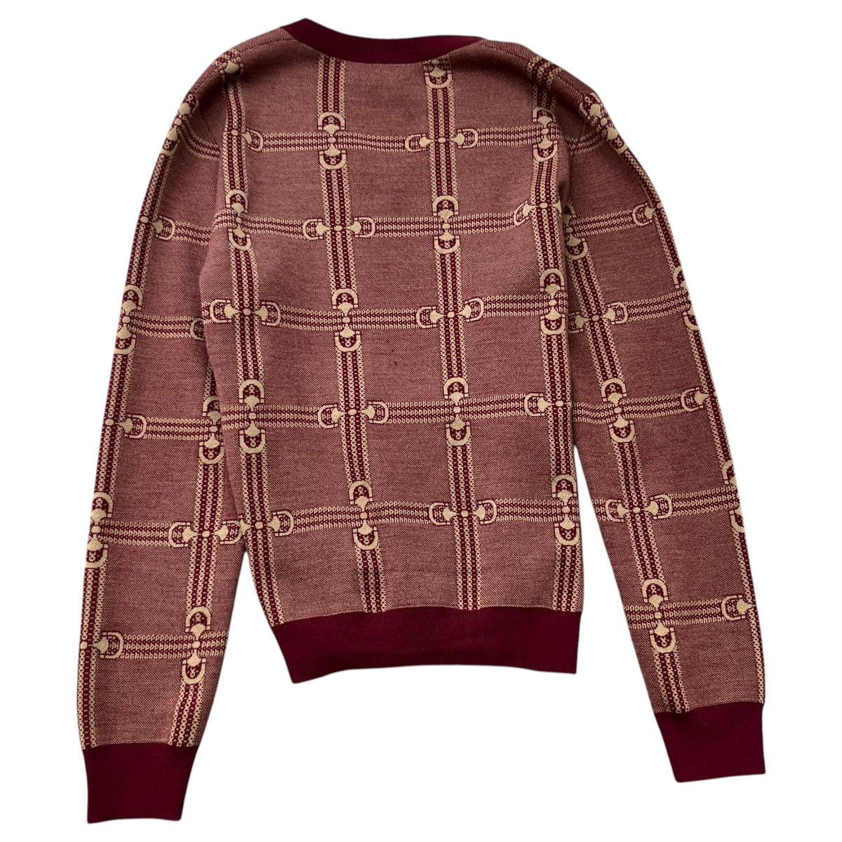 Men's GG Horsebit Jacquard Knit Sweatshirt Burgundy Size M - Photo 2