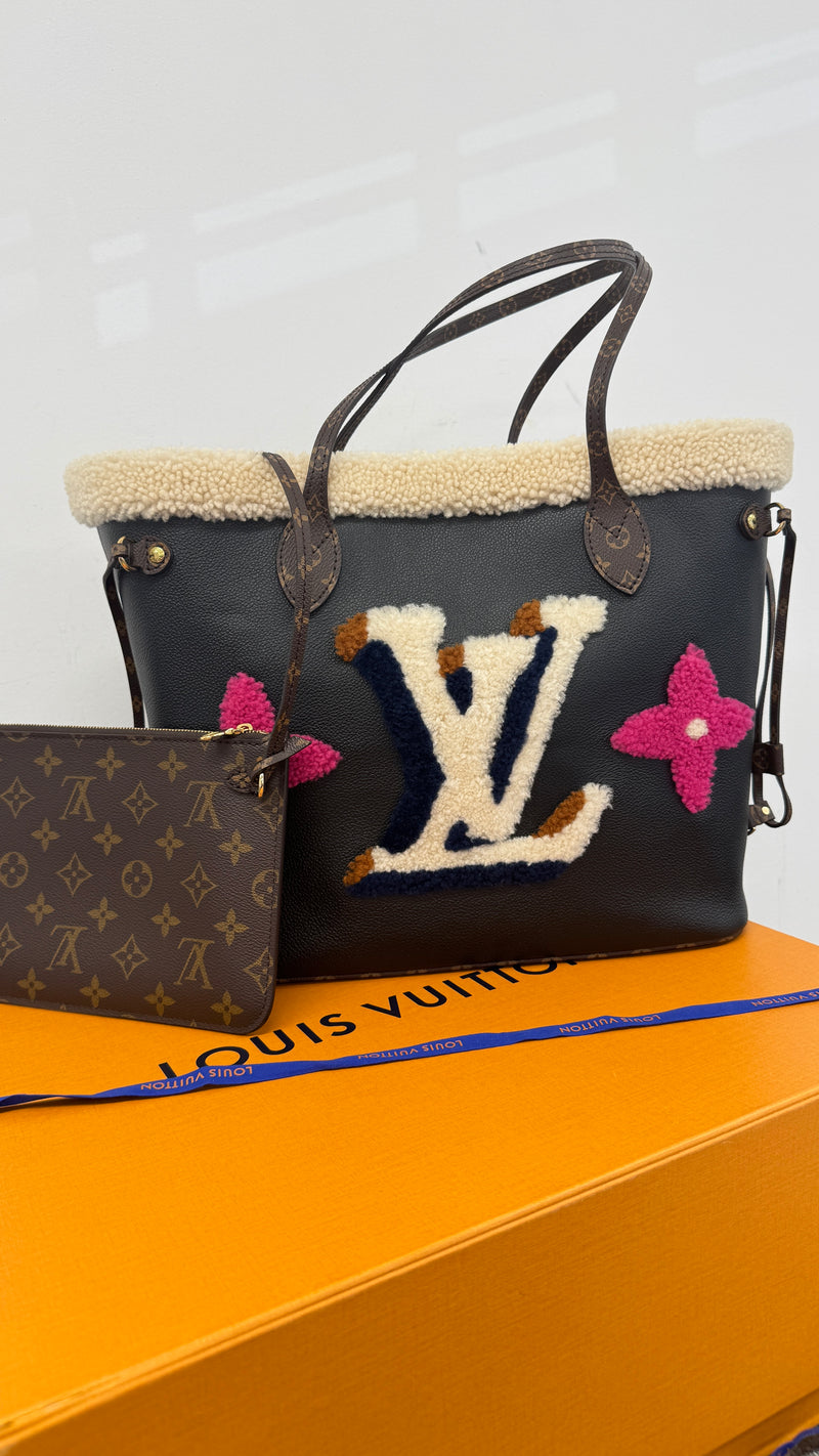 Louis Vuitton Women's Shearling Monogram Teddy Neverfull MM Bag Black