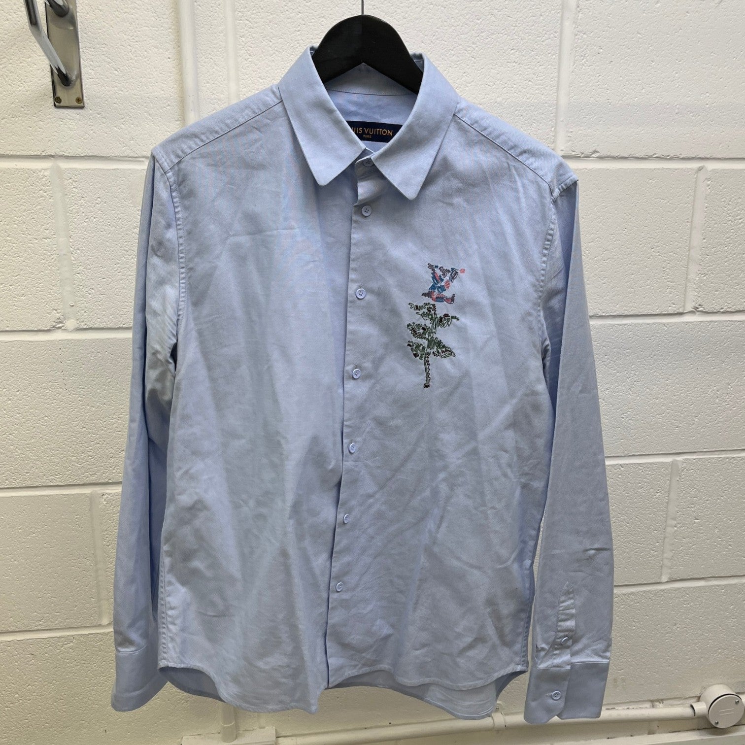 Men's Embroidered Floral Logo Long Sleeve Shirt Blue Size S - Photo 9