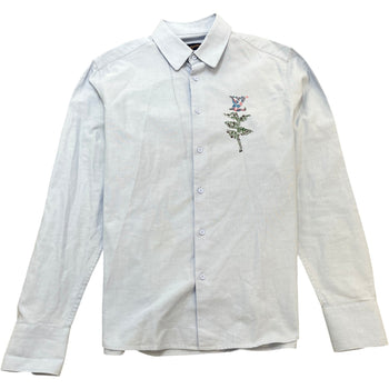 Men's Embroidered Floral Logo Long Sleeve Shirt Blue Size S