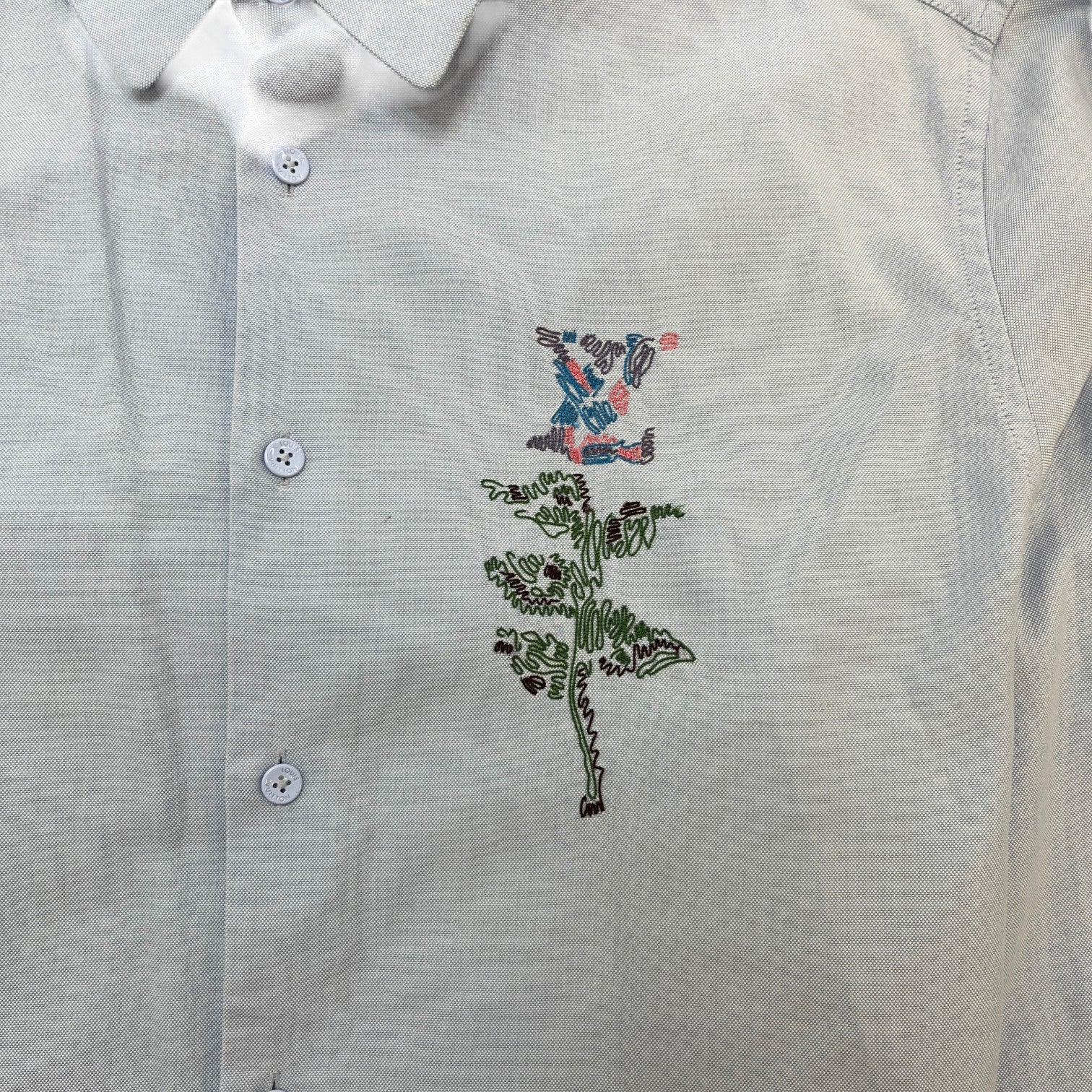 Men's Embroidered Floral Logo Long Sleeve Shirt Blue Size S - Photo 5