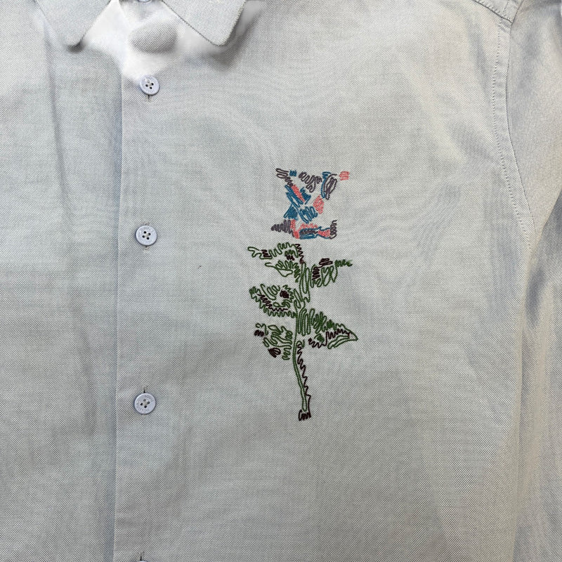 Men's Embroidered Floral Logo Long Sleeve Shirt Blue Size S